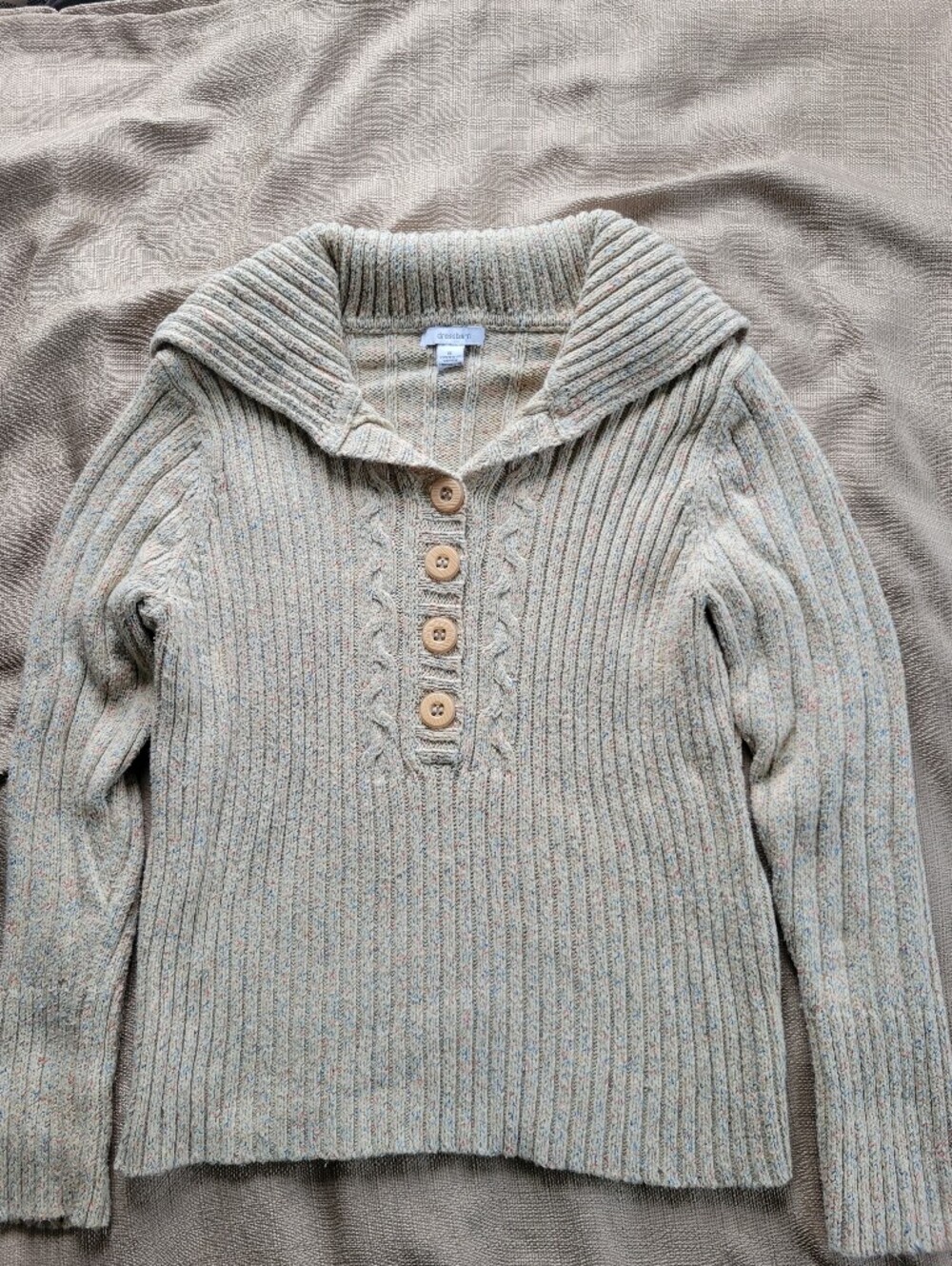 Dressbarn Vintage Style Speckled Cable Knit Henley Sweater Cottagecore XL